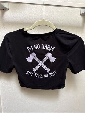 Black Graphic Crop Top "Do No Harm"